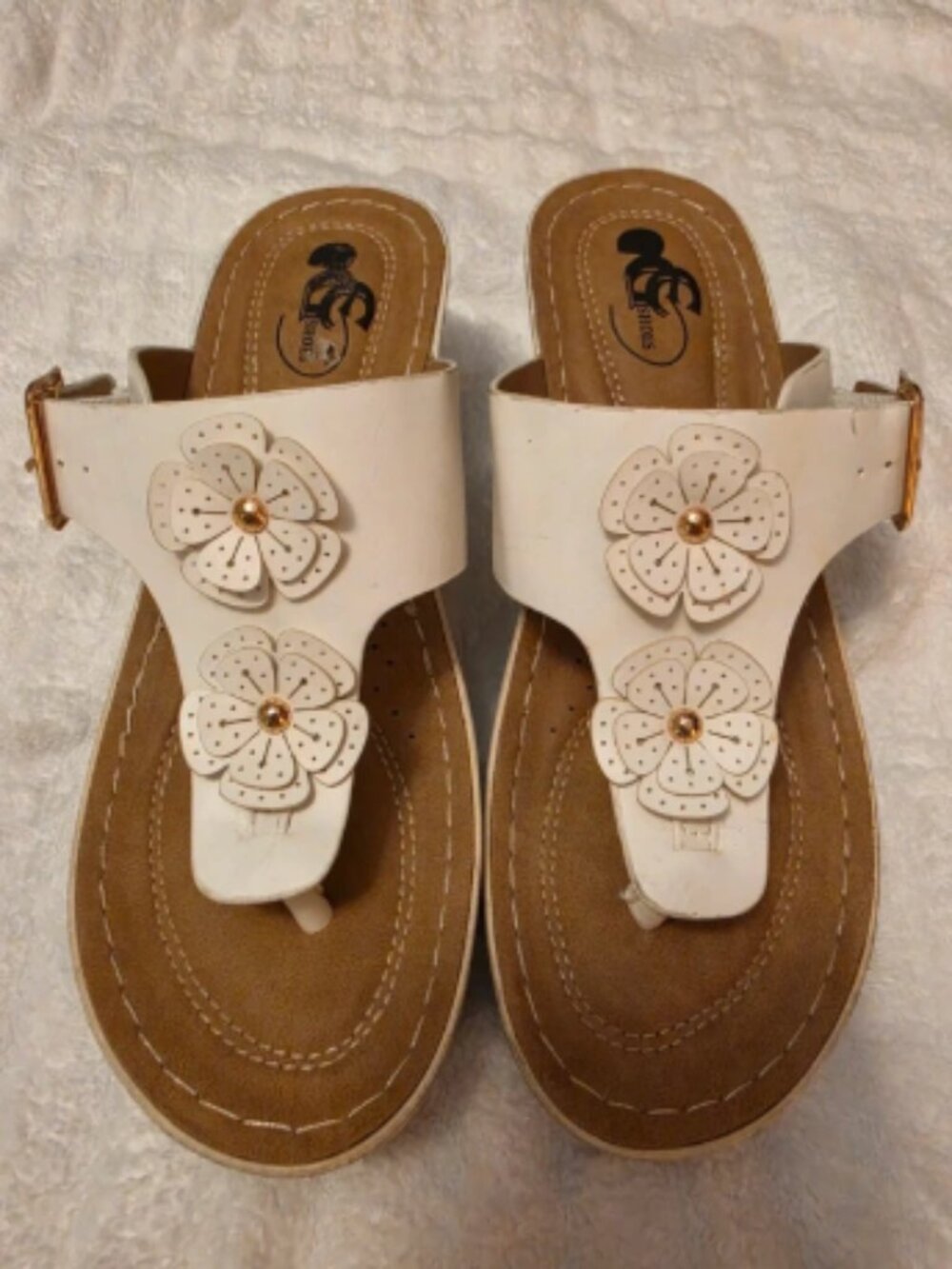 Floral Thong Wedge Sandals / Slides - Size 8W
